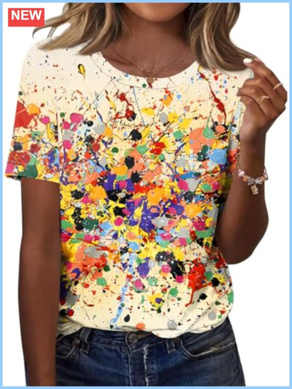 Women's Floral Crew Neck Short Sleeve Blouse - Lightweight Stretch Knit